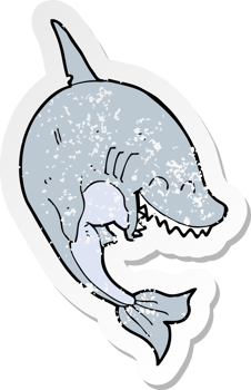 retro distressed sticker of a cartoon shark png