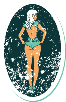 distressed sticker tattoo in traditional style of a pinup swimsuit girl png