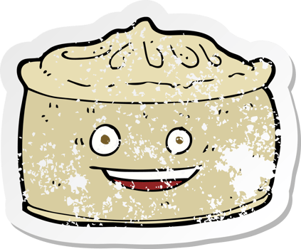 retro distressed sticker of a cartoon pie with face png