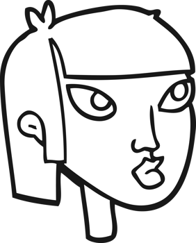 hand drawn black and white cartoon female face png