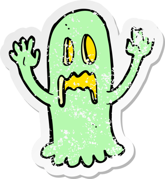 retro distressed sticker of a cartoon spooky ghost png
