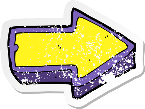 retro distressed sticker of a cartoon arrow symbol png