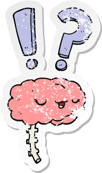 distressed sticker of a cartoon curious brain png