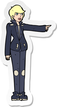 sticker of a cartoon woman in leather jacket pointing png