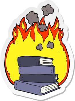 sticker of a cartoon stack of books burning png