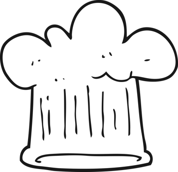 hand drawn black and white cartoon chef hat png