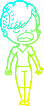 cold gradient line drawing of a cartoon cool hipster girl talking png