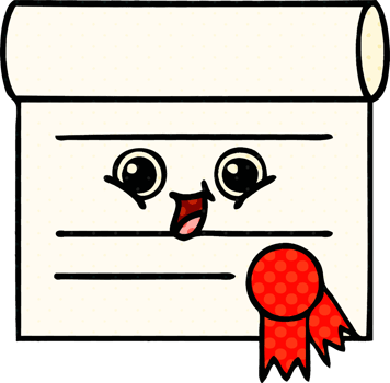 comic book style cartoon of a certificate png