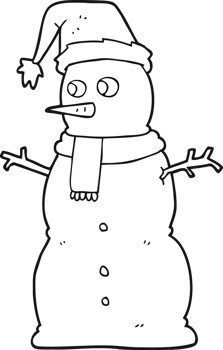 hand drawn black and white cartoon snowman png