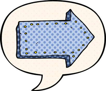 cartoon pointing arrow with speech bubble in comic book style png