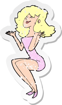 retro distressed sticker of a cartoon attractive woman sitting drawing png