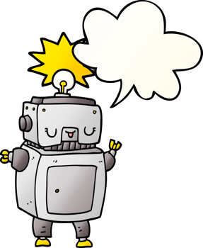 cartoon robot with speech bubble in smooth gradient style png