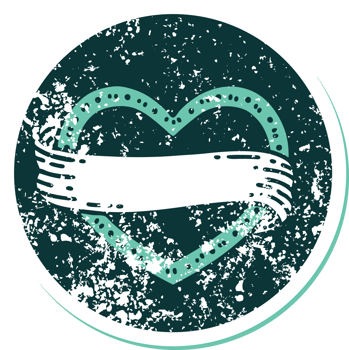 iconic distressed sticker tattoo style image of a heart and banner png