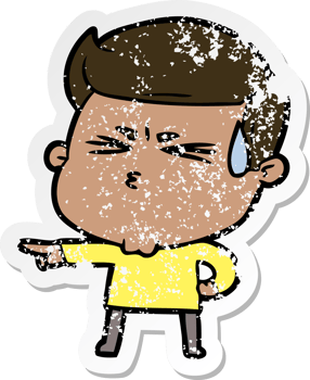 distressed sticker of a cartoon man sweating png