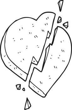 hand drawn black and white cartoon broken heart symbol png