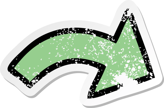 distressed sticker of a cute cartoon pointing arrow png