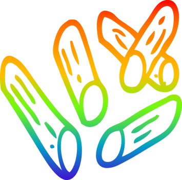 rainbow gradient line drawing of a cartoon pasta shapes png
