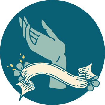 tattoo style icon with banner of a hand png
