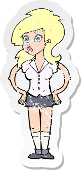 retro distressed sticker of a cartoon pretty woman drawing png