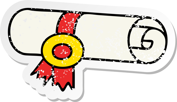 distressed sticker of a cute cartoon rolled certificate png