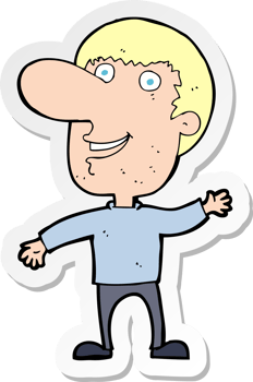 sticker of a cartoon waving man png