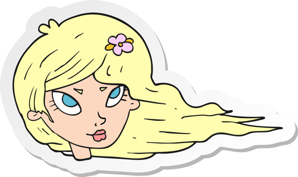 sticker of a cartoon woman with blowing hair png
