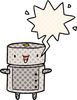 cute cartoon robot with speech bubble in comic book style png