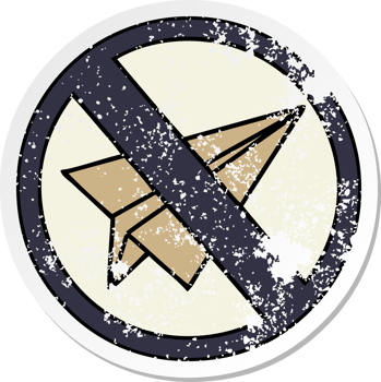 distressed sticker of a cute cartoon no paper aeroplane sign png