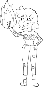 black and white cartoon rock girl png