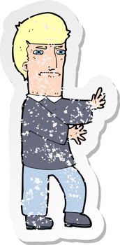 retro distressed sticker of a cartoon grumpy man drawing png