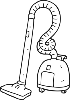 hand drawn black and white cartoon vacuum cleaner png