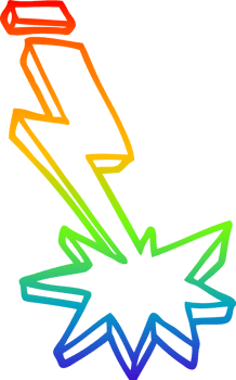 rainbow gradient line drawing of a cartoon thunder bolt png