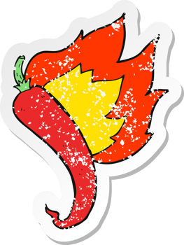 retro distressed sticker of a cartoon flaming hot chilli pepper png
