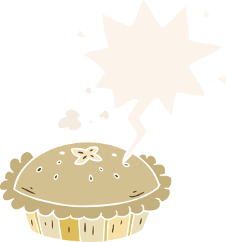 hot cartoon pie fresh out of the oven with speech bubble in retro style png