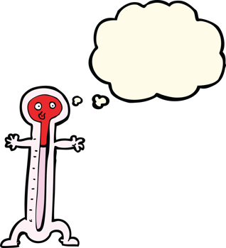 cartoon thermometer with thought bubble png