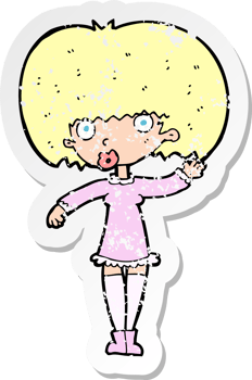 retro distressed sticker of a cartoon waving girl drawing png