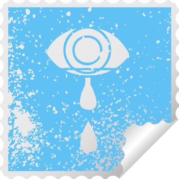 distressed square peeling sticker symbol of a crying eye png