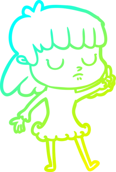 cold gradient line drawing of a cartoon indifferent woman png