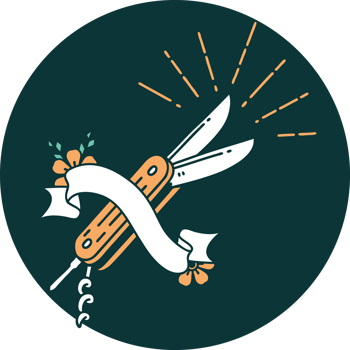 icon of a tattoo style folding knife png