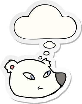cartoon polar bear face with thought bubble as a printed sticker png