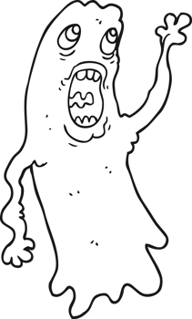 hand drawn black and white cartoon ghost png