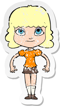 retro distressed sticker of a cartoon girl drawing png