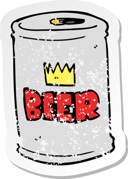 retro distressed sticker of a cartoon beer can png