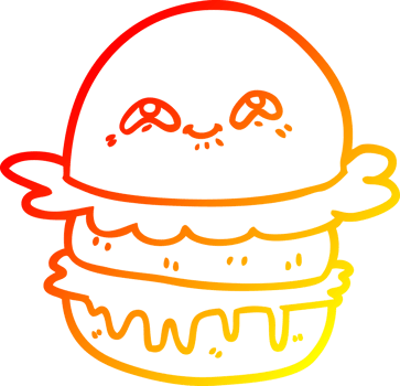warm gradient line drawing of a cartoon fast food burger png