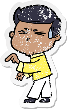 distressed sticker of a cartoon man sweating png