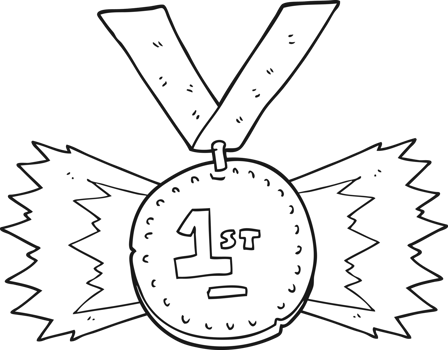 black and white cartoon first place medal png