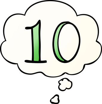 cartoon number 10 with thought bubble in smooth gradient style png