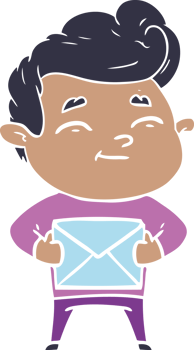 happy flat color style cartoon man with gift png