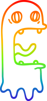 rainbow gradient line drawing of a cartoon spooky ghost png