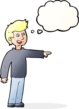 cartoon happy man pointing and laughing with thought bubble png